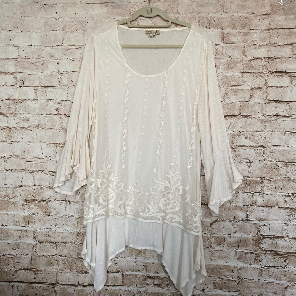 One World Sz Xl Lace Embroidered Tunic Top Boho